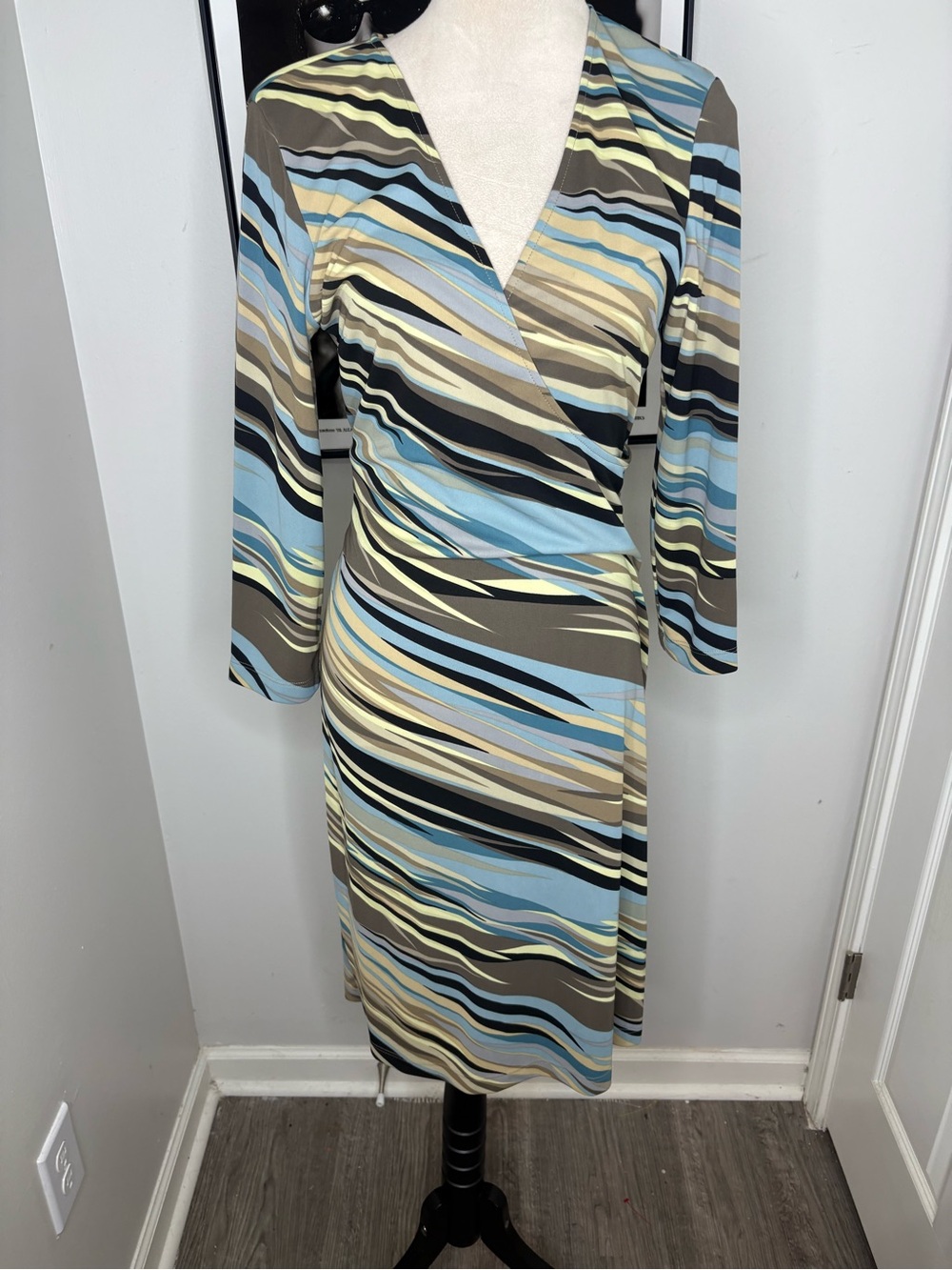 BCBGMaxAzria Multicolor Striped Wrap Midi Dress